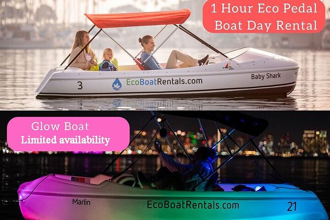 1 HOUR Pedal Boat Day Rental or Glow Boat in San Diego-Check Time