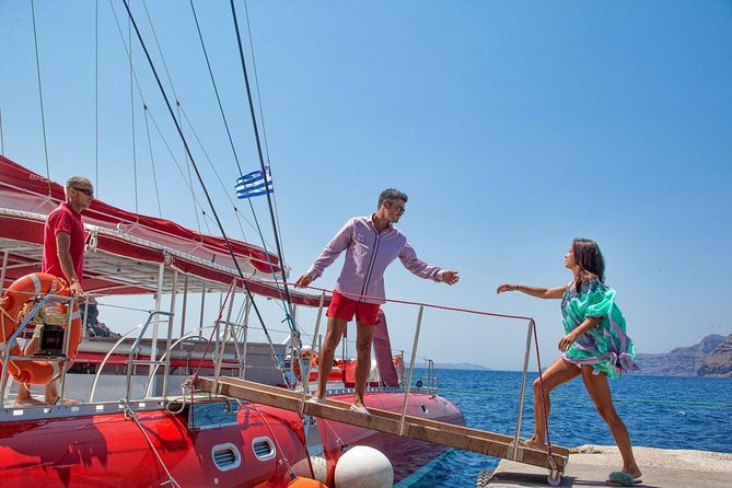 Sailing Catamaran Cruise in Santorini With BBQ, Drinks and Transfer - Common Questions