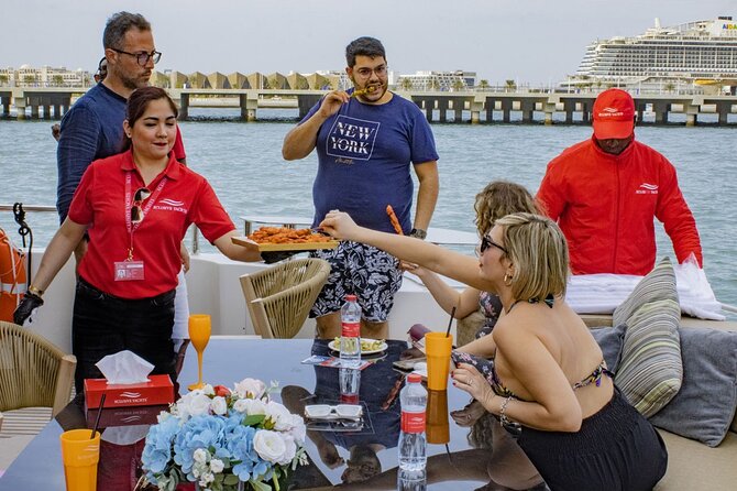 Dubai Harbour:Super Yacht Experience With Live Station & Drinks - Common Questions