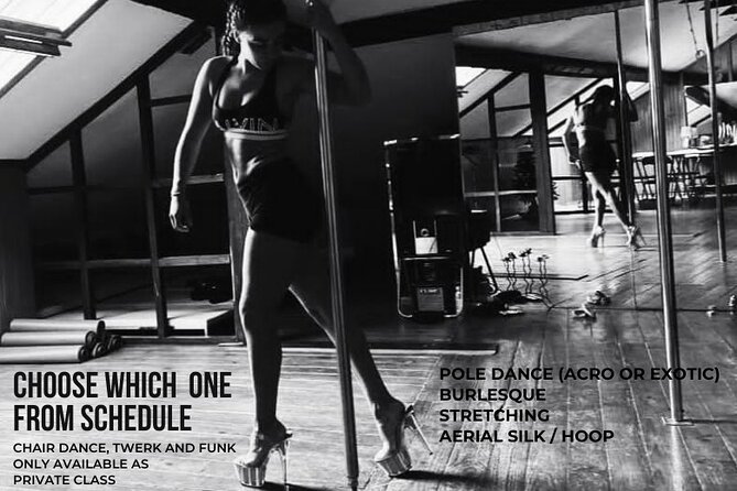 Dance Class (choose 1: Pole Dance, Burlesque or Aerial Silk/Hoop) - Class Options Overview