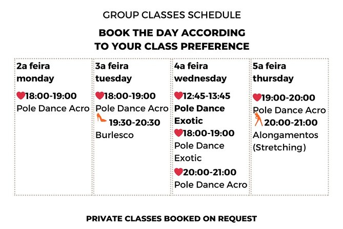 Dance Class (choose 1: Pole Dance, Burlesque or Aerial Silk/Hoop) - Additional Information