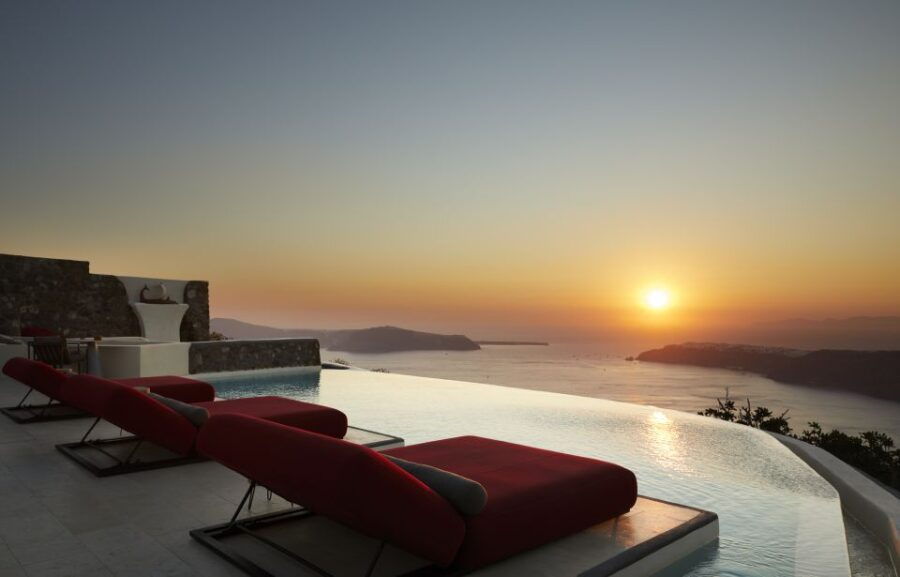 Daybed Relaxation With Infinity Pool Use With Caldera Views