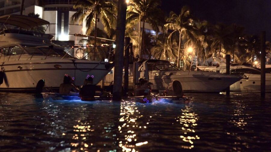 Lighted Clear Kayaks at Night W/ Champagne in Miami Beach