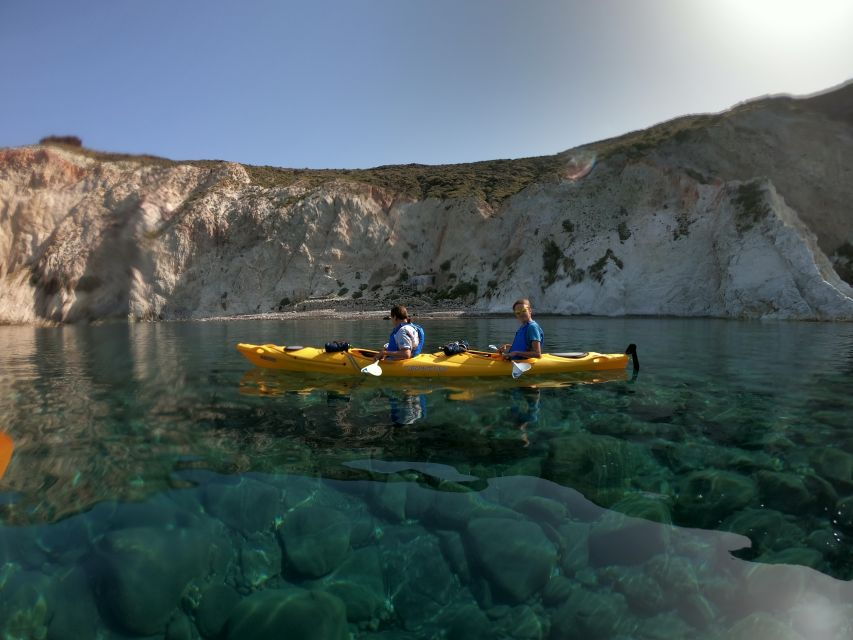 Santorini: Sea Caves Kayak Trip With Snorkeling and Picnic