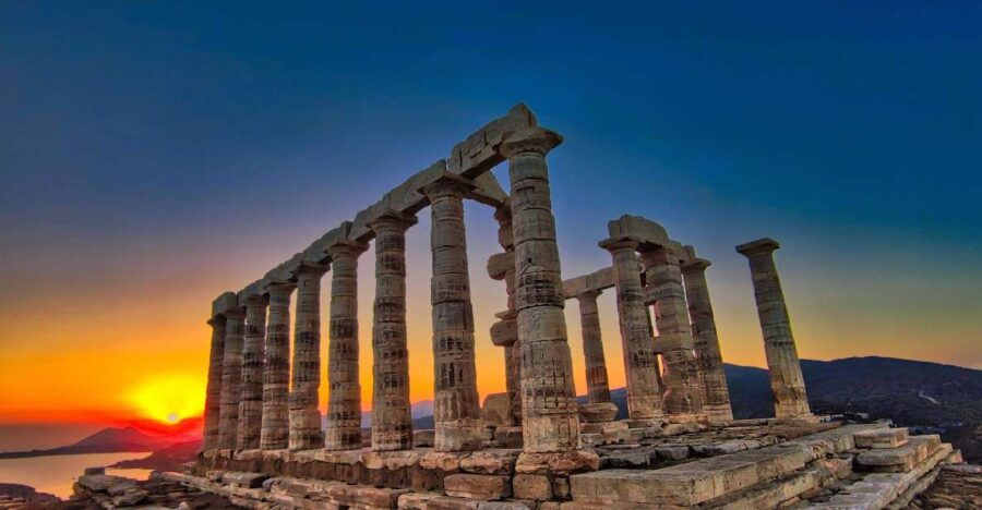 Athenian Riviera and Sunset at Temple of Poseidon