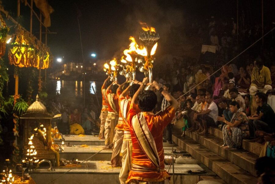 Ganga Ghat Arti With Roof Café Close to Ganges