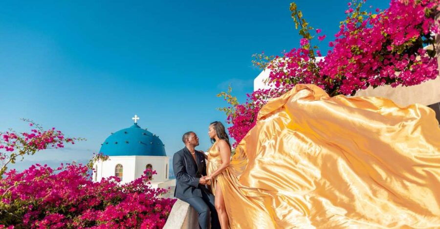 Photoshoot in Santorini With Flying Dress