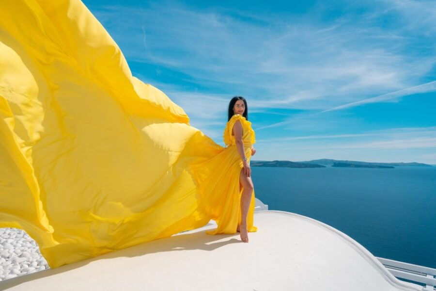 Santorini: Unique Flying Dress Photoshoot With Drone!