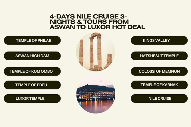 4-Days Nile Cruise 3-Nights & Tours From Aswan To Luxor Hot Deal - Pickup and Drop-off Details