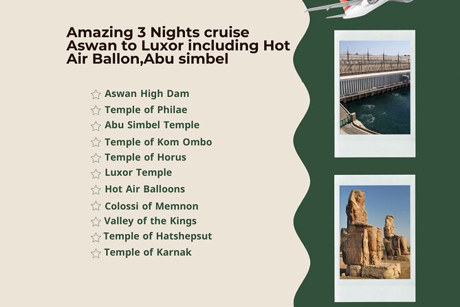 Amazing 3 Nights Cruise Aswan to Luxor Including Hot Air Ballon,Abu Simbel - Pricing and Booking Information