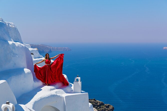 Flying Dress Photoshoot in Santorini - Full Team Support Provided