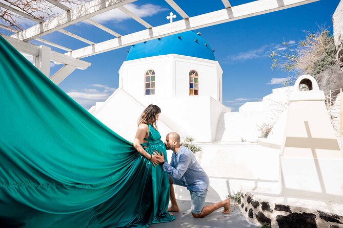 Ethereal Elegance: A Flying Dress Photoshoot in Santorini