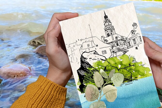 Castle Painting From Krumlov Island With Drink & Dessert