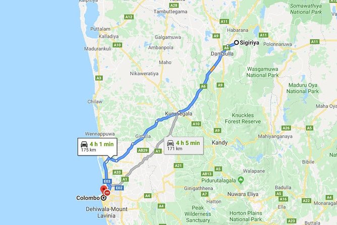 Sigiriya City to Colombo City Private Transfer