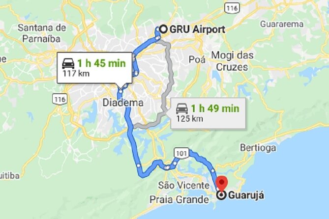 Taxi Transfer Executive GRU Airport to Guarujá, SP - Location Details