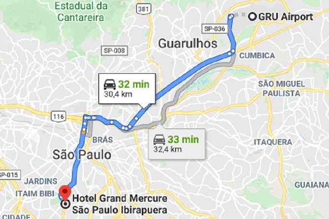Taxi Transfer Executive GRU Airport to Hotel Grand Mercure São Paulo Ibirapuera - Meeting and End Points
