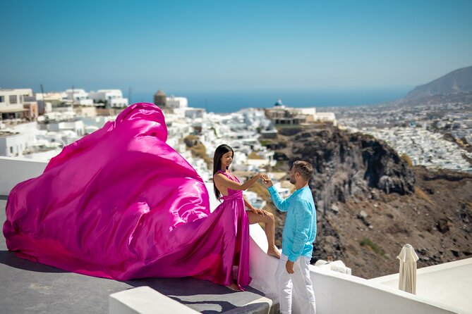 Flying Dress Photoshooting Santorini - Assistance for Flying Dress Provided