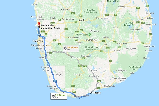 Tangalle City to Colombo Airport (CMB) Private Transfer