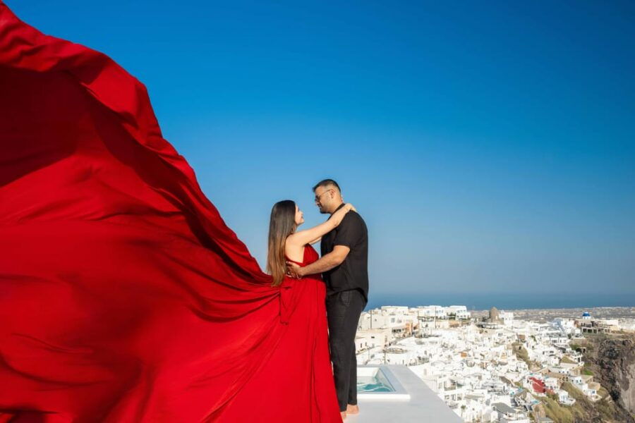 Flying Dress Photoshoot in Santorini