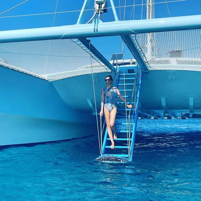 From Rhodes: Half-Day Catamaran Cruise With Swim Stops