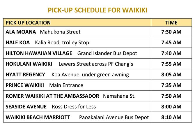 Haleiwa Express & Dole Plantation - Pickup Locations and Schedule