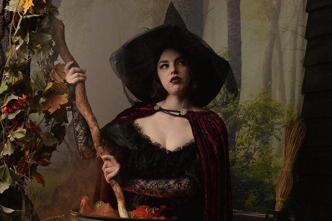Witch Costume Photo Shoot - Olde Salem Village Theatrical Set - Enchanting Backdrops: Olde Salem Village Set