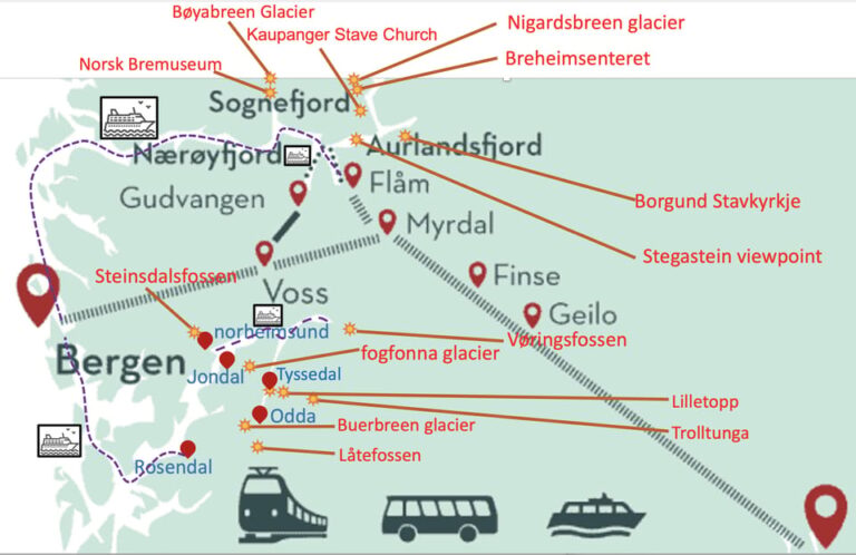2 day tour to hardangerfjord, flåm næroyfjord vøringsfossen