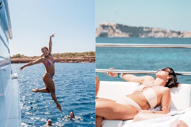 5 Hour Adults Ibiza Boat Trip + lunch, 6 drinks, SUP Boards & DJ - Onboard Experience: Food, Drinks, and Music