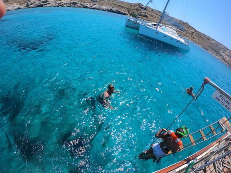Mykonos Half-Day Swimming to Delos & Rhenia Starts at 13:30 - How the Day Begins: Meeting at Ag Ioannis Diakoftis Pier