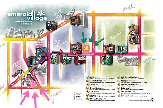 West Hollywood Emerald Village Cannabis Lounge Walking Tour - End at The Woods Cannabis Lounge
