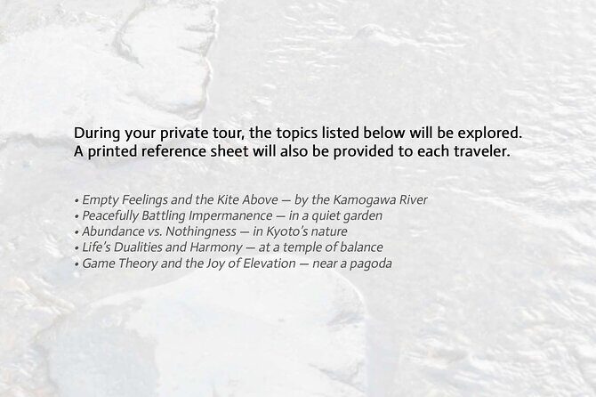 Kyoto Spiritual Conversations & Mindful Encounters PRIVATE Tour - FAQs