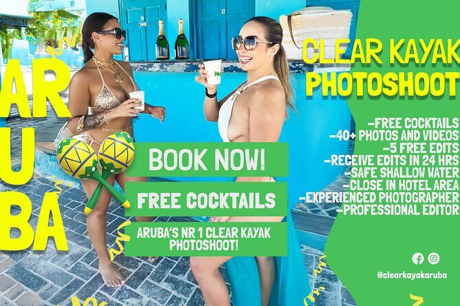 #1 SAFE Clear Kayak Aruba Photo+Video FREE Cocktail Edits in 24hr - Meeting Point and Accessibility
