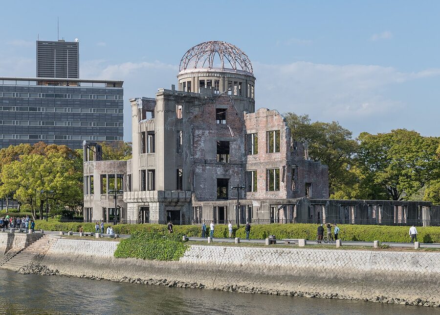 The Atomic Bomb Dome viewed from the south side showing the full skeletal structure