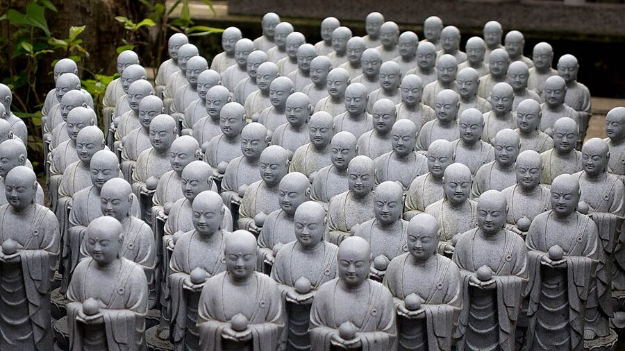 The Jizo statue garden at Hase-dera, small stone figures placed in memory of lost children