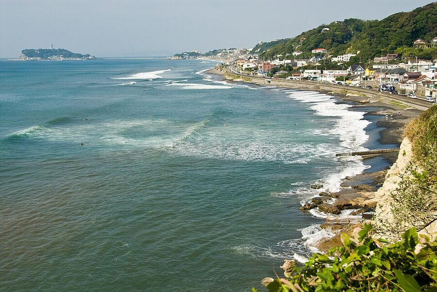 Shichirigahama beach on the Shonan coast, looking toward Enoshima island