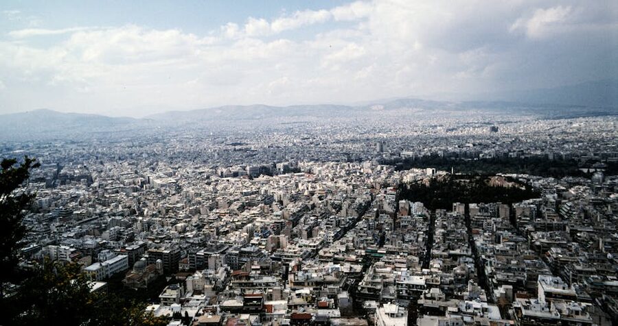 Aerial view of Athens cityscape