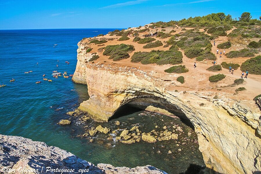 Algar de Benagil sea cave from the water, Algarve coast