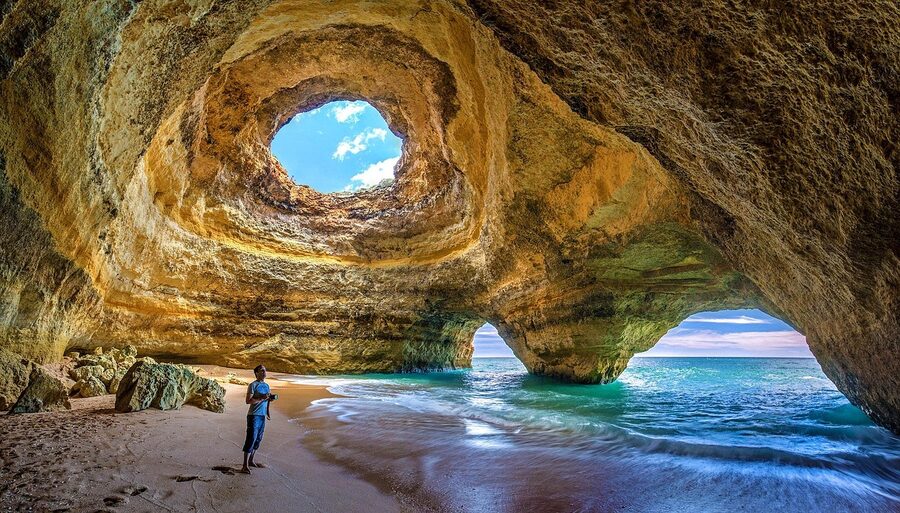 Grutas de Benagil interior and skylight, Algarve