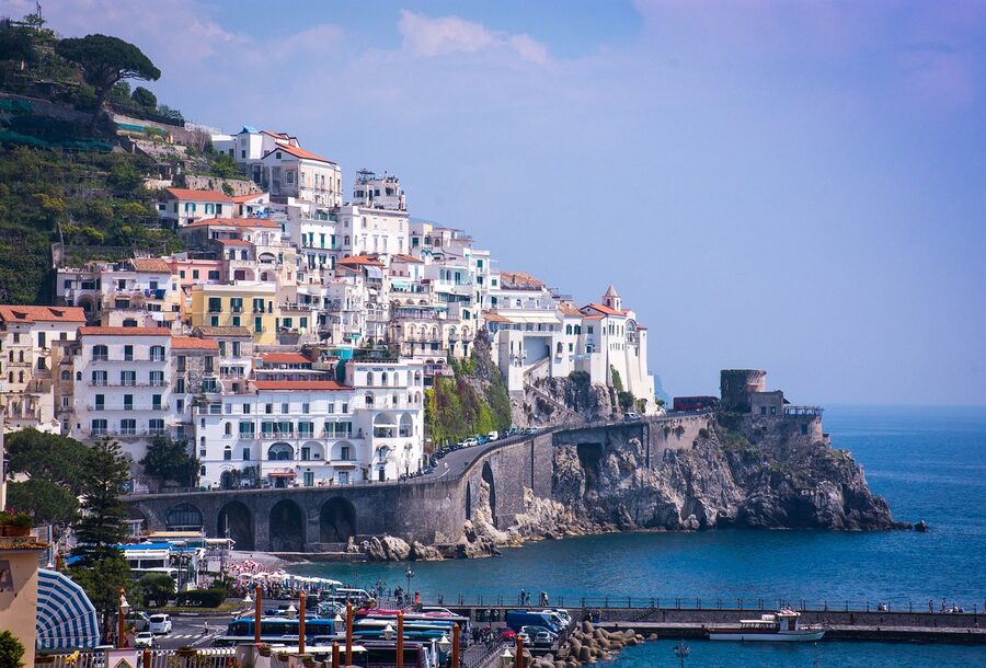 Amalfi Coast cliff houses with sea view in Campania Italy