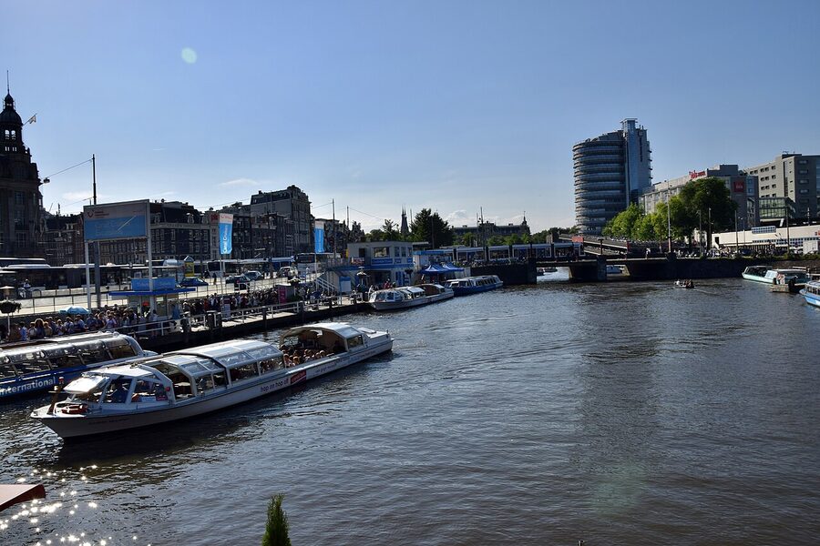 Amsterdam UNESCO canal ring aerial view
