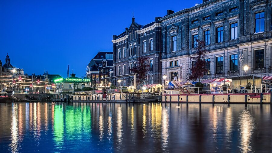 Amsterdam canal evening glow lights