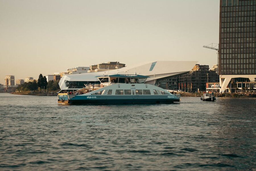 Ferry on Amsterdam waterfront on the IJ