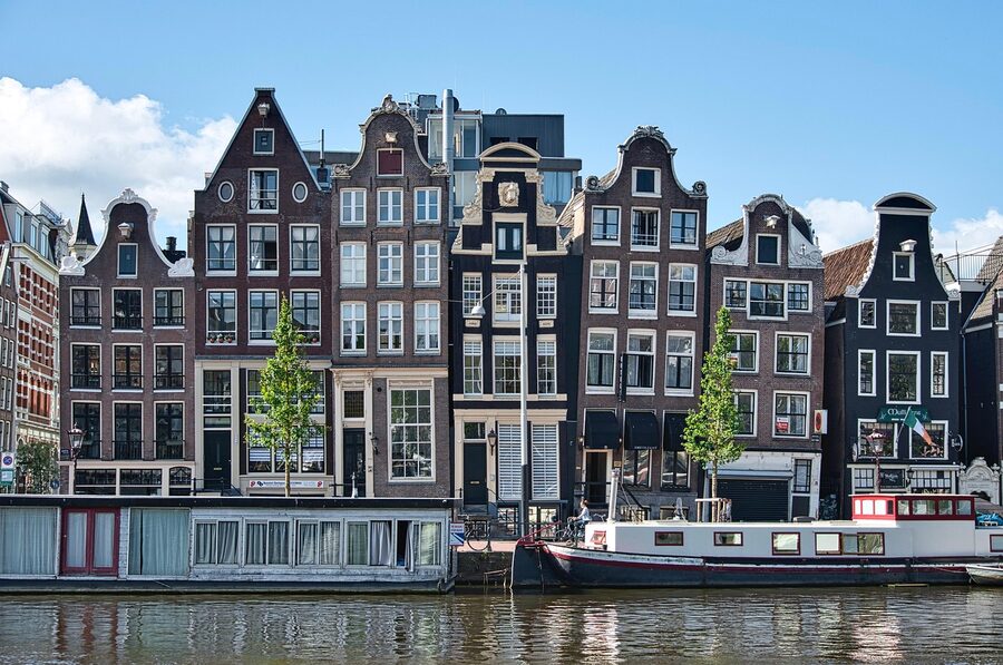 Amsterdam historic canal-house buildings facade detail