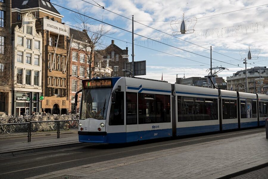 GVB tram outside Amsterdam Centraal Station