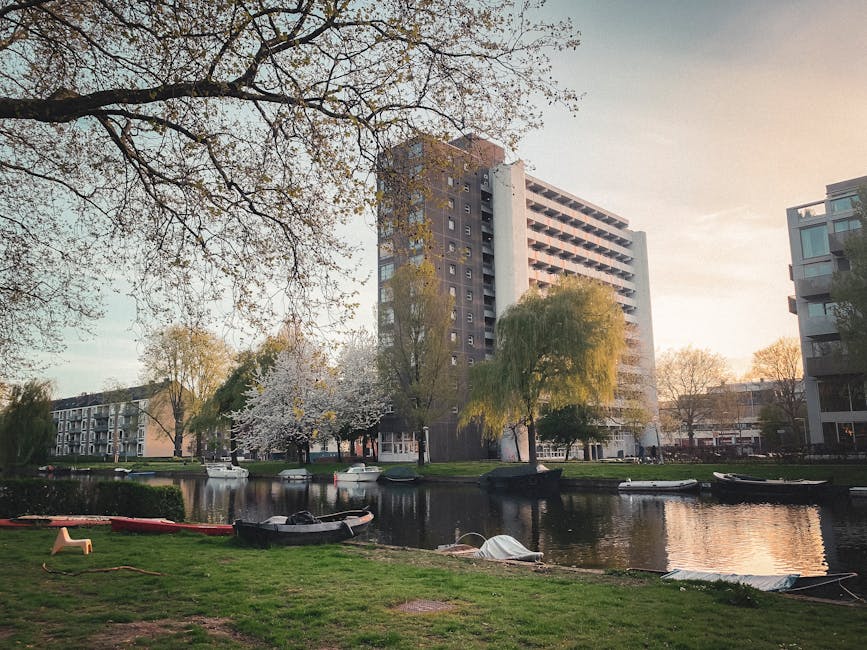 Amsterdam canal at sunset on the way to Westerpark