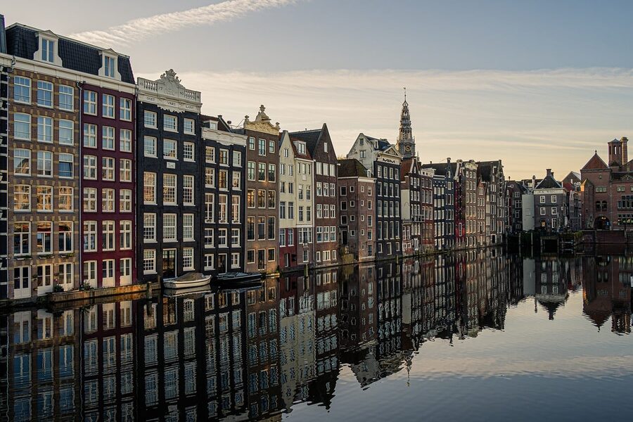 Amsterdam canal reflection on the way to Westerpark