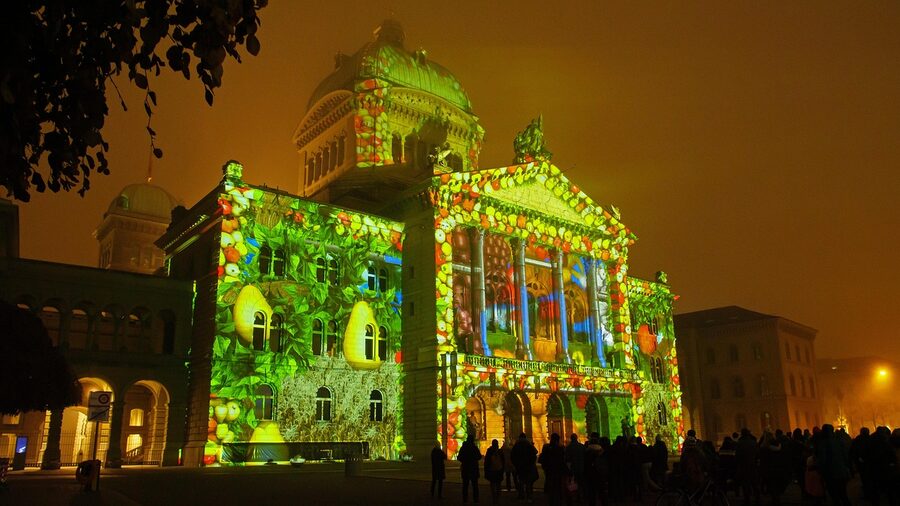 Laser projection light show effect at Fabrique style venue