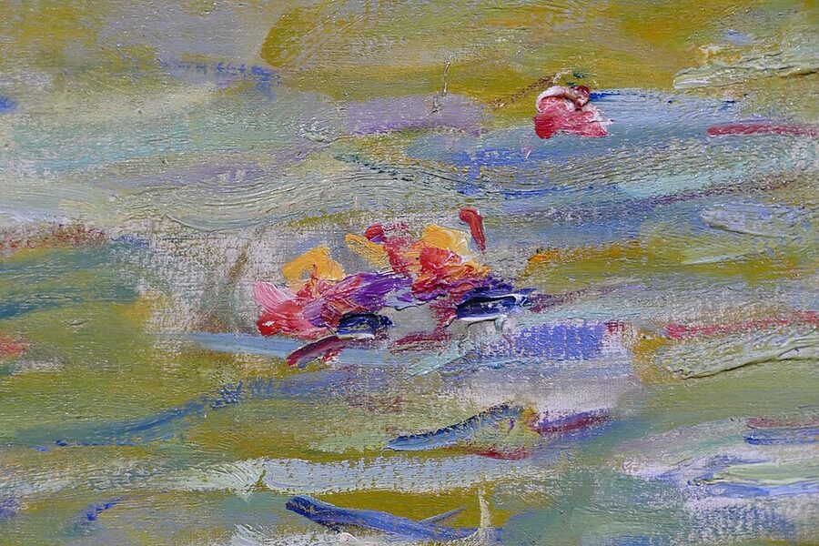 Monet water lily pond detail referenced in Fabrique Monet show