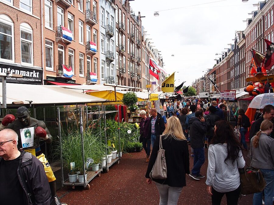 Stalls at Albert Cuyp street market in De Pijp Amsterdam