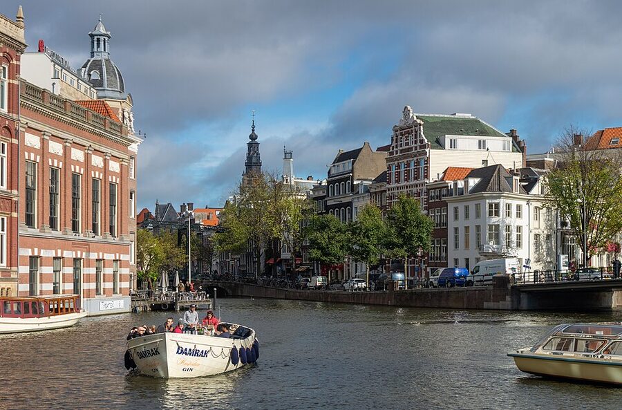 Amstel river view from Halvemaanbrug bridge near XtraCold Icebar